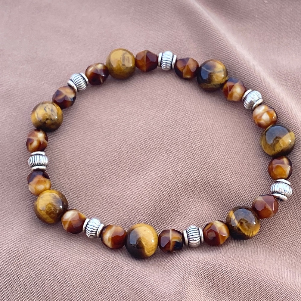 Unisex Tiger Eye Bead Stretchy Elastic Bracelet